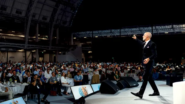 A speaker on the main stage